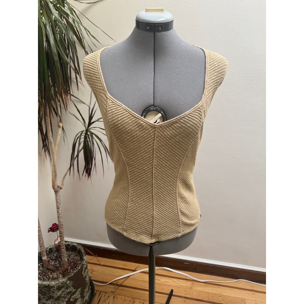 Free People Ribbed Knit Scoop Neck Tank Top - Beige/Tan